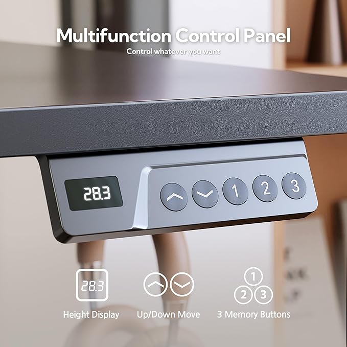 Seang Standing Desk with Drawer, 48" x 24" Height Adjustable Stand Up Desk, 3 Memory Height Settings with Cable Grommets & Storage Hooks, Ideal for Home & Office, Black