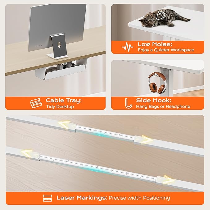Huuger Dual Motor Electric Standing Desk Frame, Sit Stand up Desk Leg for 47.2” to 86.6” Desktop, Computer Desk Leg with Cable Tray, 3 Memory Height Presets, 2 Hooks, White Frame Only