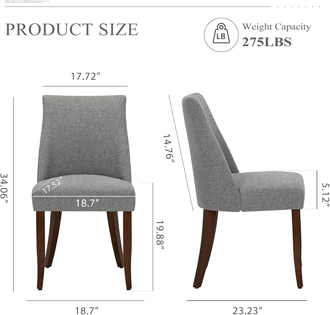COLAMY Upholstered Dining Chairs Set of 2, Mid Century Modern Kitchen Chairs with Back, Farmhouse Fabric Side Dining Room Chairs with Wood Legs for Dining Room Restaurant, Light Grey