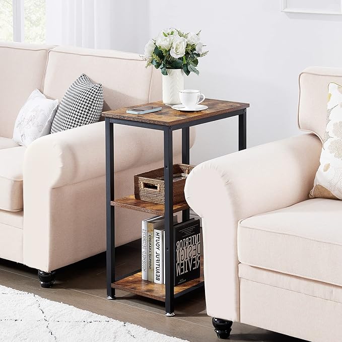VECELO Tall End Side Table,30" Height Nightstand with 3-Tier Storage Shelf for Living Room Bedroom Office Hallway Study