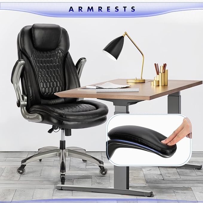 Executive Office Chair-Ergonomic Computer Desk Chair, High Back Leather Chair Swivel Home Office Chair with Upgraded Casters-Black, Set of 2
