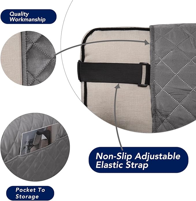 PureFit Reversible Sofa Cover Water Resistant Chair Couch Cover, Machine Washable Furniture Cover with Non-Slip Foam and Adjustable Strap for Dogs, Pets (Chair, Gray/Light Gray)
