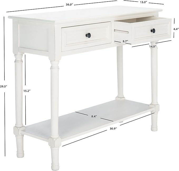 Safavieh Home Collection Tate Distressed White 2-Drawer Bottom Shelf Console Table