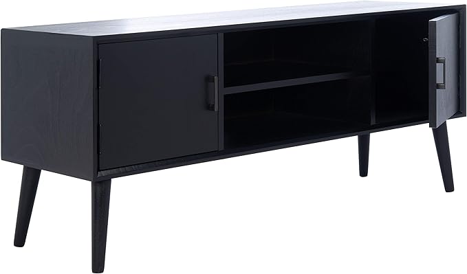 SAFAVIEH Sorrel TV Stand for up to 55" Flatscreen – Black, 2 Doors with Interior Storage, 2 Open Shelves, Entertainment Media Console (MED5701B)