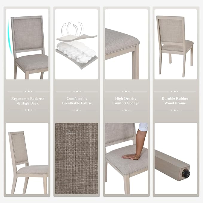 COLAMY Rectangular Dining Table Set for 4, Wood Dining Table for 4 with Chairs, 60 Inch Dining Table and Chairs for Kitchen, Dining Room, Brown/Ivory