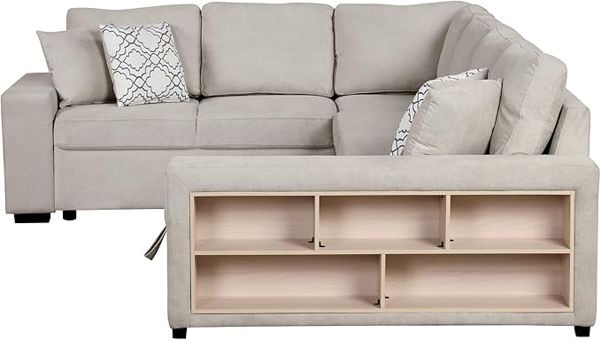 109" U-shaped Sectional Pull-out Sofa Bed with Storage Chaise,2-in-1 Convertible Couch W/ 4 Back Pillow & 2 USB Ports,Luxurious Sleeper Furniture Set for Living Room Large Space,Beige Chenille