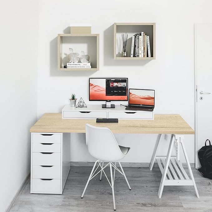 Kaboon Universal Tabletop 45.67"x23.62", Solid One-Piece Melamine Table Top, Double Desk L-Desk DIY, Home and Office, Oak/Grey Tone