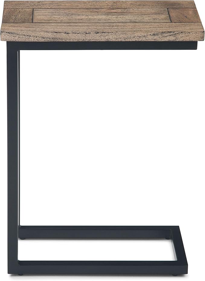 SIMPLIHOME Skyler 18-inch Wide Solid Mango/Metal Industrial C-Shaped End Table in Beach Brown/Black for Living Room, Office, or Bedroom, Assembled
