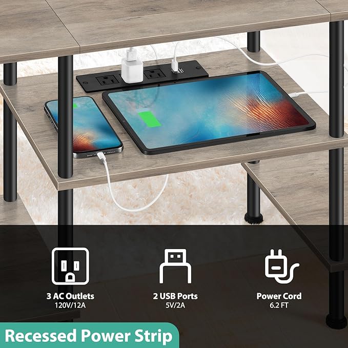 BTY Farmhouse TV Stand with Storage Industrial TV Console with Power Outlet, 45 Inch Wooden TV Entertainment Cente for Living Room, Bedroom, Small Space, Grey