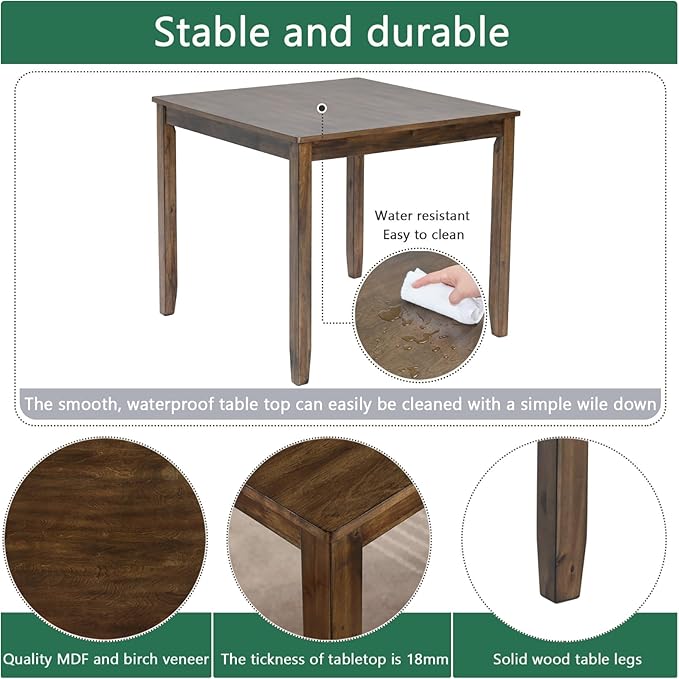 Dining Table Set, Wooden Kitchen Table Set with Square Table, 4 Vertical X Backrest Upholstered Chairs, Table and Chairs with Non-Slip Feetmats for 4 People, Living Room and Kitchen, Walnut