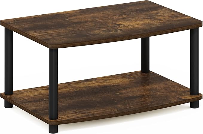 Furinno Turn-N-Tube 2-Tier TV Riser, Small Elevated No Tools TV Stand for TV up to 32 inch, 15.8" x 23.8" x 11", Amber Pine/Black