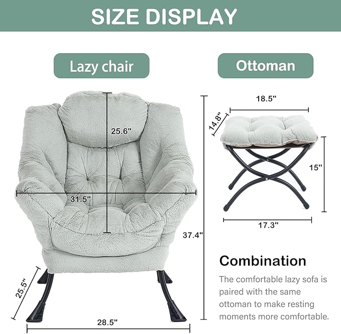 LITA Lazy Chair with Ottoman, Modern Accent Leisure Upholstered Sofa Chair, Contemporary Lounge Reading Chair with Armrests and a Side Pocket for Living Room, Bedroom & Small Space