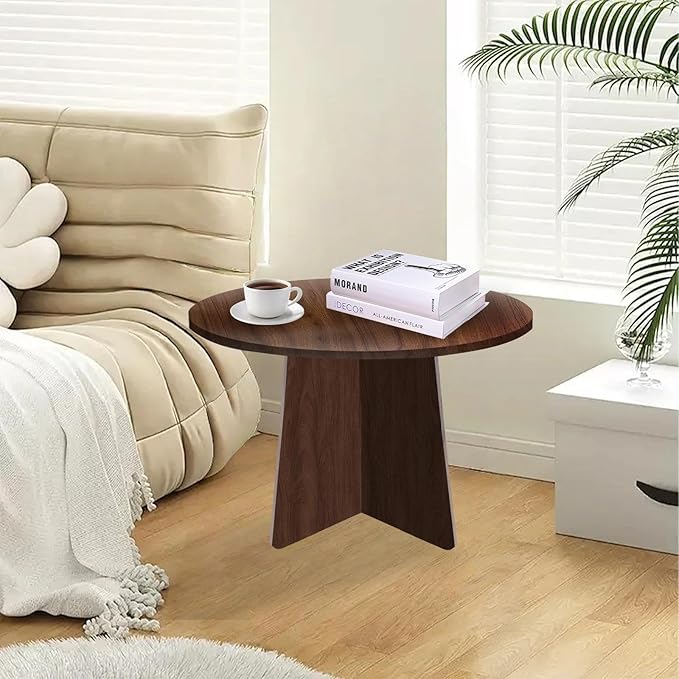 Wood Side Table, Round End Tables Living Room, Small Round Side Table for Couch, Small Spaces, Bedroom, Bedside, 15.7 x 15.7 in Accent Tables, Rustic Walnut