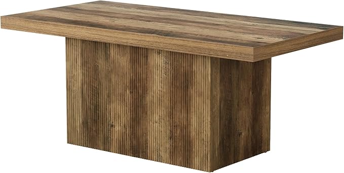 47-Inch Large Coffee Table with Pedestal, Living Room Center Table Rectangle Thickened Tabletop, Farmhouse Low Cocktail Tea Furniture for Living Room, Apartments, Rustic Brown