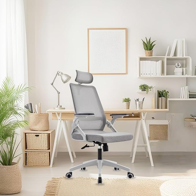 Ergonomic Swivel Task Chair High Back Home Desk Chair Computer Office Chair Mesh Rolling Work Chairs with Headrest and Lumbar Support Grey