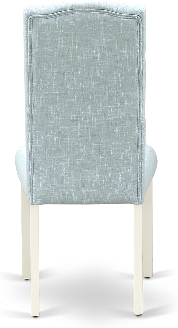 East West Furniture LGCE5-LWH-15 5 Piece Kitchen Table Set for 4 Includes a Rectangle Butterfly Leaf Dining Table and 4 Baby Blue Linen Fabric Upholstered Chairs, 42x84 Inch, Linen White