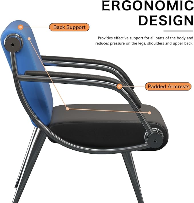 wonline 2Pcs Waiting Room Chair with Armrest PU Leather Office Furniture, Office Guest Seating Lobby Conference Reception Chairs for Airport Clinic Hospital Bank Salon Barber(Blue&Black)