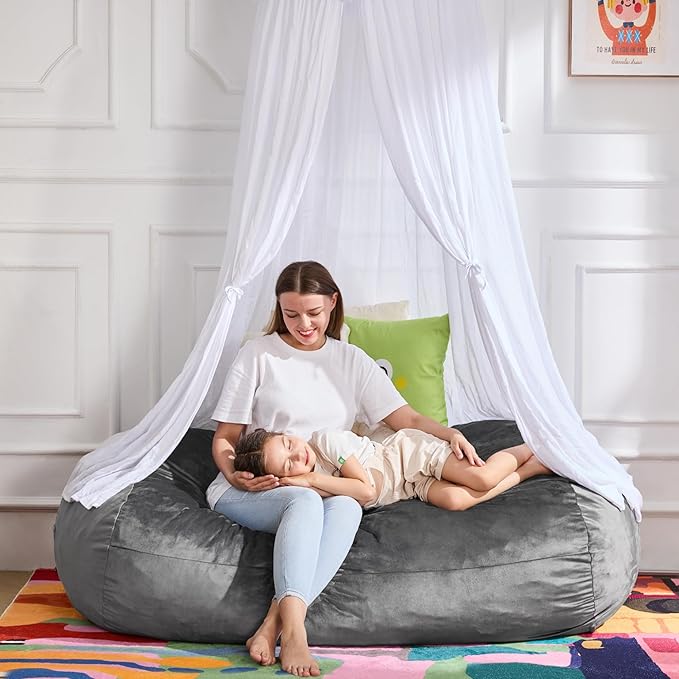 Hobestluk 4FT Bean Bag Chair Large Beanbag with Removable Cover Adult Bean Bag Chair with Portable Handle Desgin for Living Room Bedroom (Grey, 4FT)