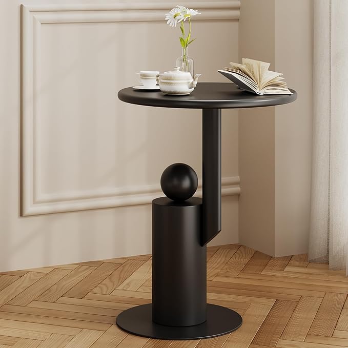 Metal Round Side Table,Matte Modern Accent End Tables Coffee Tables,Small Drink Table for Small Spaces,Pedestal Tables for Living Room, Bedroom, Corners, and Office, 21.65'' Height
