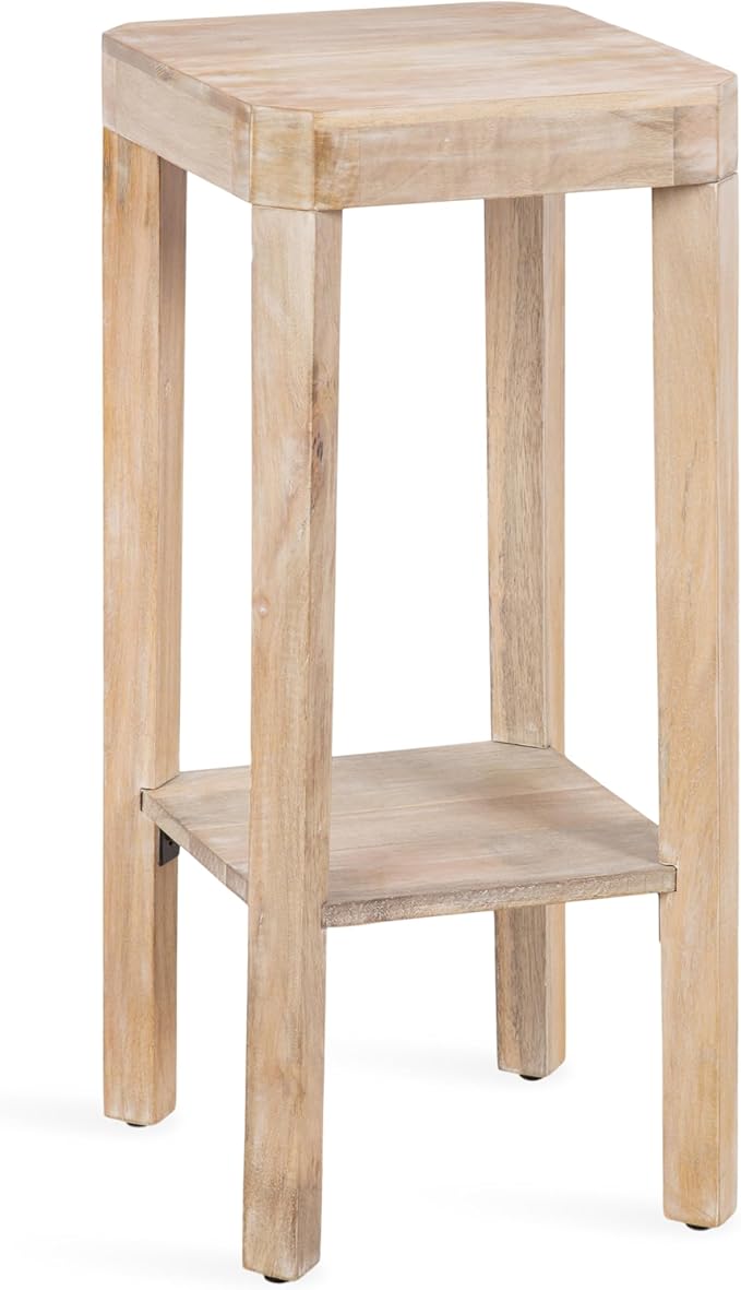 Kate and Laurel Talcott Modern Square Wood Drink Table, 12 x 12 x 28, Light Natural, Transitional Decorative Two-Tier Pedestal Table for Use as Plant Stand Indoors or Living Room Decor Accent