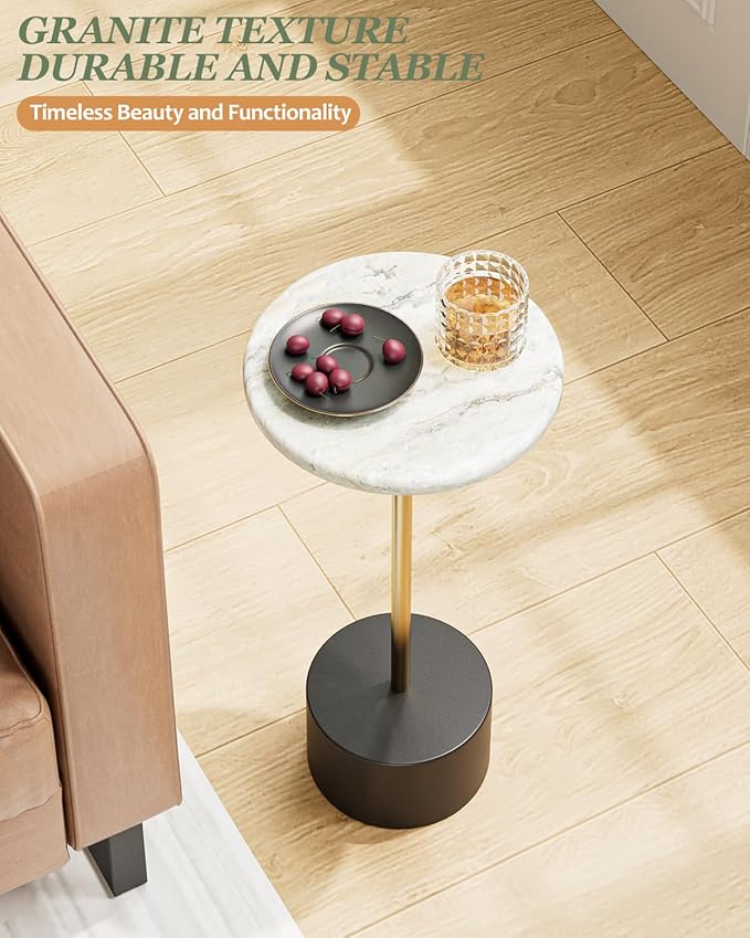 Drink Table Pedestal, Round Side Table, Drink Tables for Small Spaces, Pedestal End Table, Small Pedestal Table (Black Gold)
