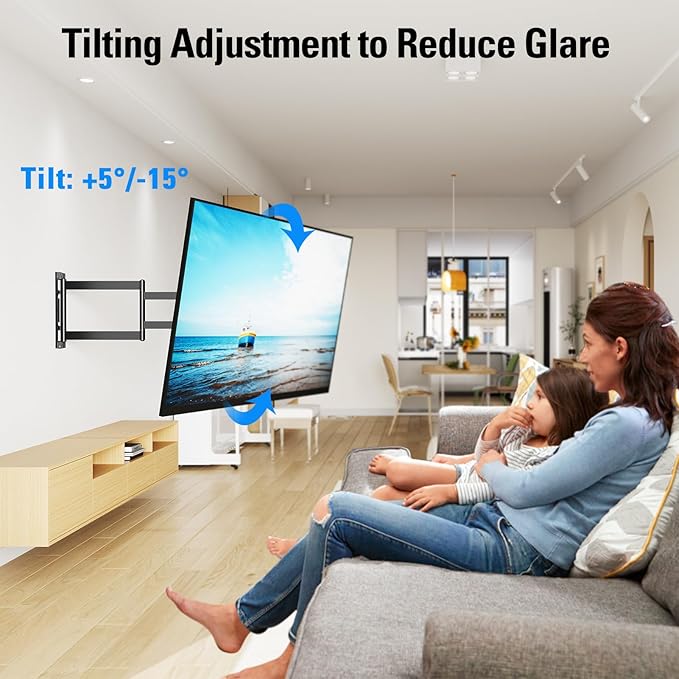 MOUNTUP Long Arm TV Wall Mount for Most 26-65 Inch TVs, Corner TV Mounts with 37.4 Inch Extension Arm, Smooth Swivel Tilt Single Stud Full Motion Bracket Max VESA 400x400mm, Holds to 77 lbs, MU0047