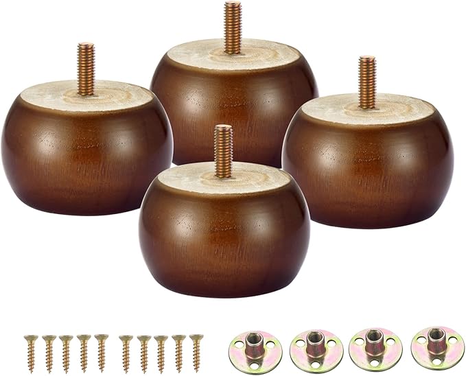 4PCS Wood Furniture Legs 2 inches Furniture Legs with Bolt Walnut Sofa Legs Couch Legs Replacement for Legs for Piano Bench, Chest-Turned-Coffee Table (Round Walnut)