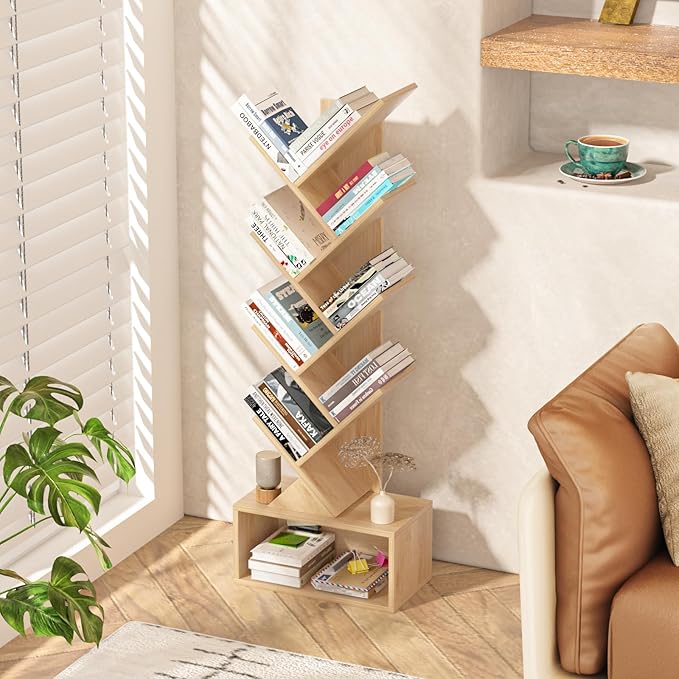 9 Tier Tree Bookshelf,Christmas Green Bookcase for Narrow Space, Storage Organizer Floor Standing Bookshelves for Books, Tall Book Case for Home Office, Living Room, Bedroom