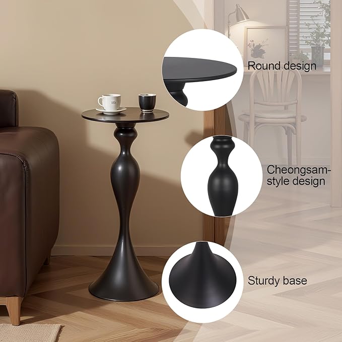 Small Accent Meatl Side Tables,Metal Round Martini Table,Vintage Side End Table for Small Space Living Room, Bedroom,Black