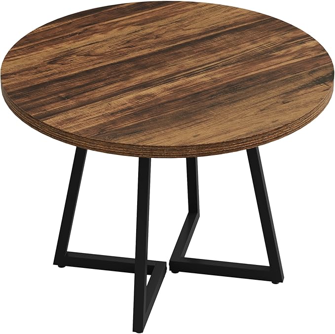 Tribesigns Round Dining Table for 2, 31.5" Industrial Dinner Table with Metal Base, Kitchen Table for Dining Room, Small Space, Apartment, Rustic Brown & Black