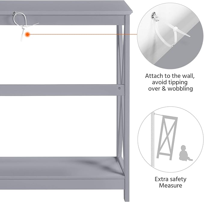 Yaheetech Console Table for Entryway, 2 Tier Narrow Sofa Table Bookshelf Accent Tables w/Storage Shelf, Living Room Entry Hall Foyer Tables Furniture, Grey