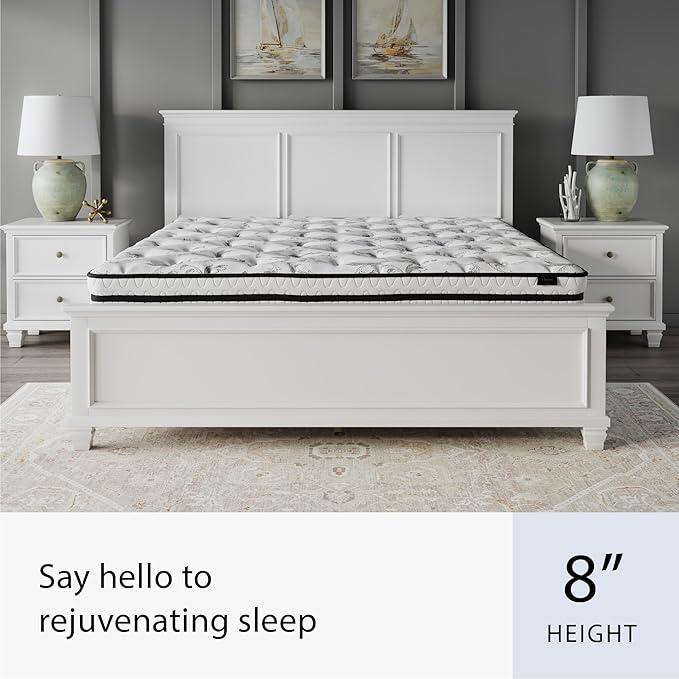 Signature Design by Ashley M69541 King Size Chime 8 Inch Medium Firm Innerspring Pressure Relief Quilt Foam, Fiberglass Free, Mattress in A Box