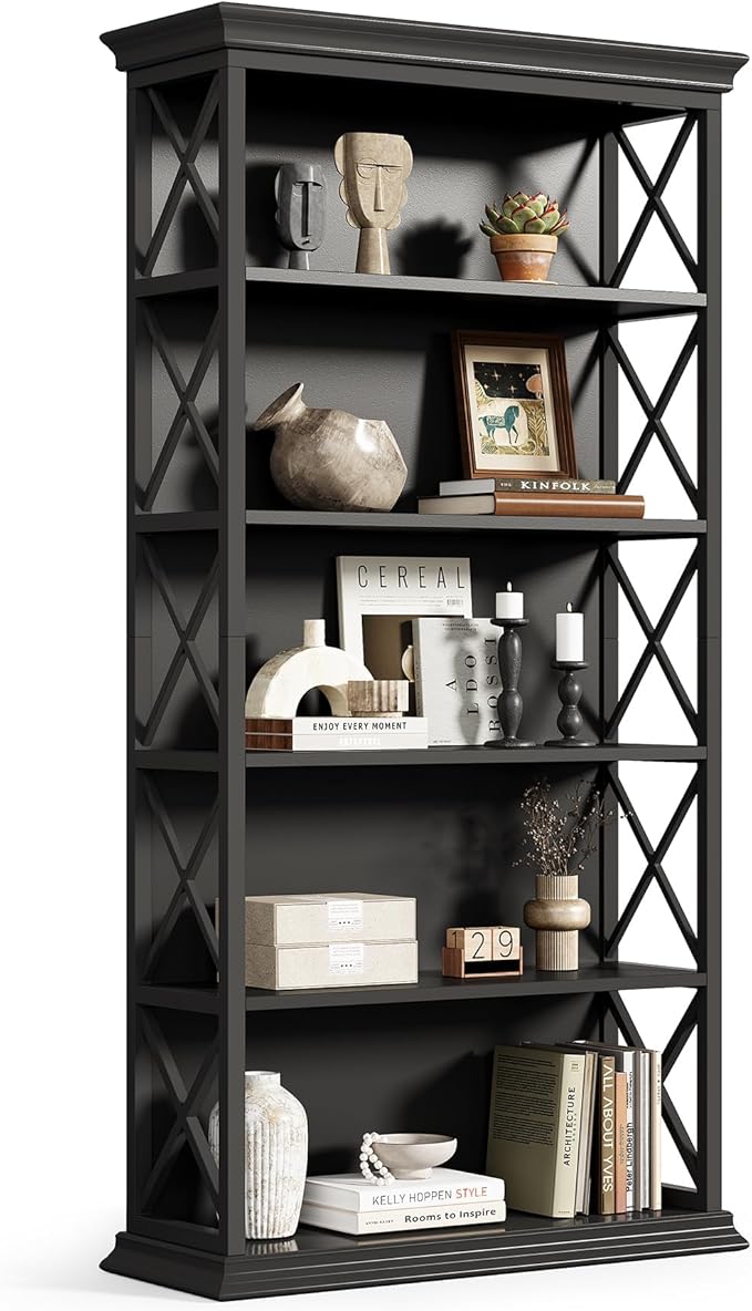 Little Tree 6-Tier Bookcase, 71 Inches Industrial Bookshelves, Floor Standing Display Storage Shelves Tall Bookcase for Home Office, Living Room, Bed Room