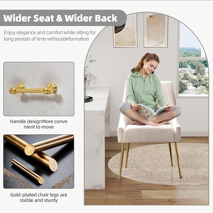 Velvet Dining Chairs Set of 2, Upholstered Dining Chairs with Polished Gold Metal Legs,Farmhouse Kitchen Side Chairs, Vanity Chairs, Accent Chair for Kitchen,Restaurant/Cafe(Beige)