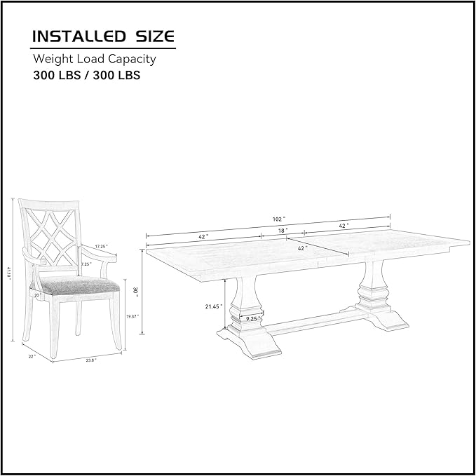 KEIKI Retro 7-Piece Wooden Dining Table Set for 6 Person, Vintage Table Set with Extendable Rectangular MDF Wood Grain Table and 6 Upholstered Chair, Easy Assembly, for Kitchen, Dining Room, White Oak
