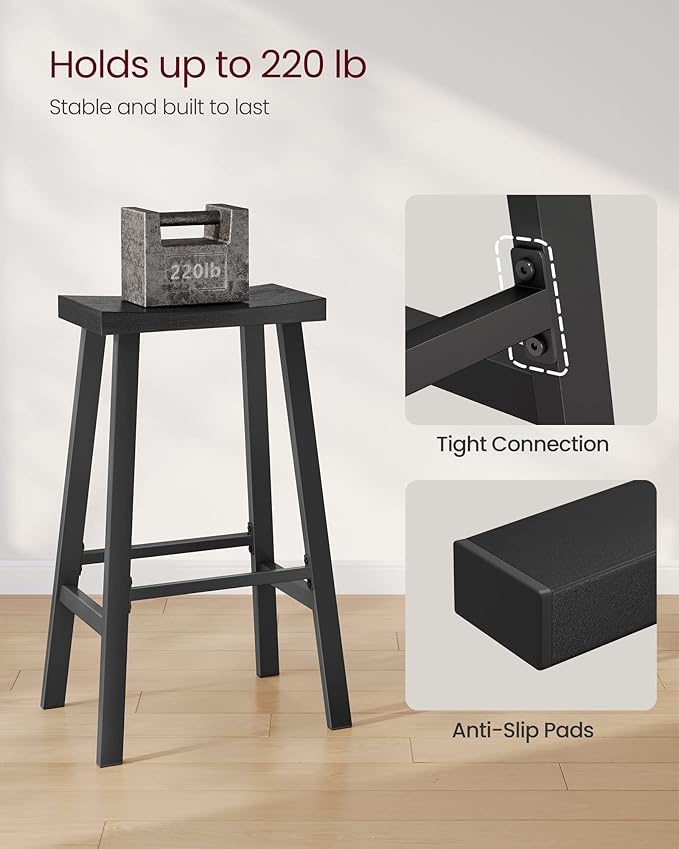 VASAGLE Bar Stools Set of 2, Counter Height Stools, Bar Chairs with Footrest, 29.1 Inches Tall Kitchen Breakfast Stools, Industrial, Living Room Party Room, Black ULBC094B56