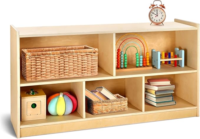 wingyz Wooden Storage Cabinet, 5-Section Montessori Bookshelf, Kids Toy Storage Organizer Book Shelf for Kids Rooms, Classroom, Playroom, Nursery, Preschool Book Shelves