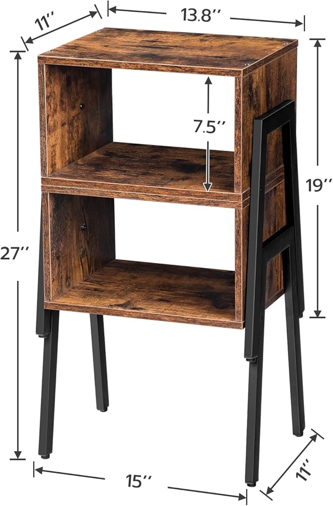 HOOBRO Nightstands Set of 2, Stackable End Table, Side Table, Bedside Tables with Open Storage Shelf, for Bedroom, Living Room, Rustic Brown BF38BZP201