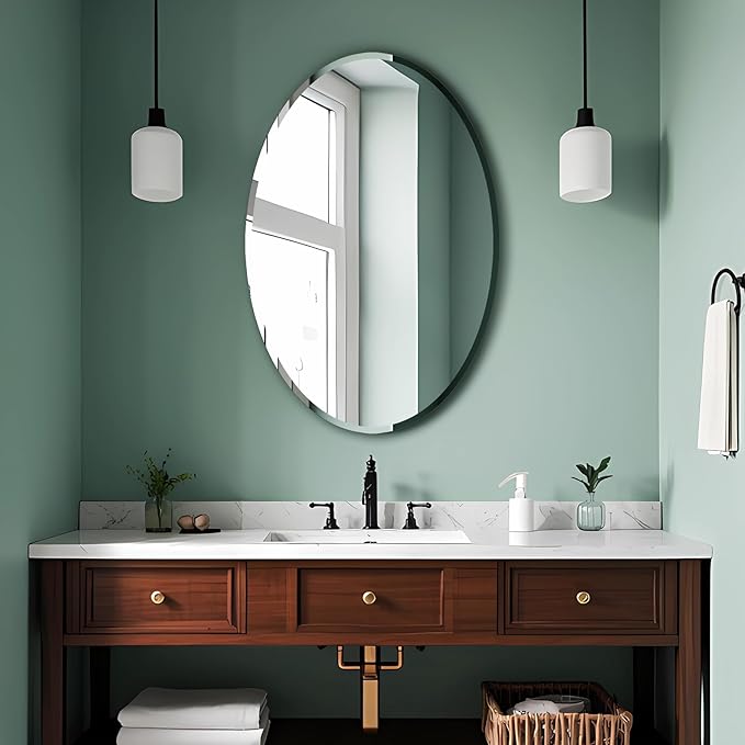 Frameless Oval Mirror, Bathroom Mirror for Over Sink, Beveled Polished Wall Mirror for Bathroom, Bedroom, Vanity and Entryway 24" x 36"