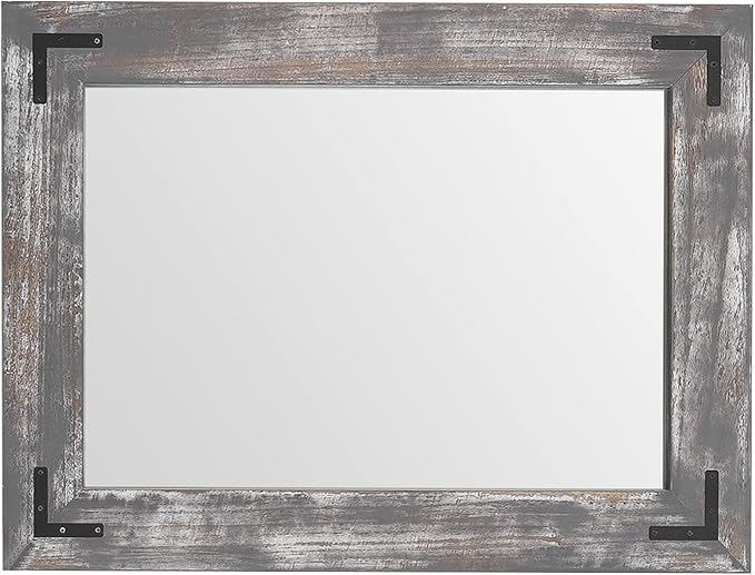 YOSHOOT Rustic Wooden Framed Wall Mirror, Natural Wood Bathroom Vanity Mirror for Farmhouse Decor, Vertical or Horizontal Hanging