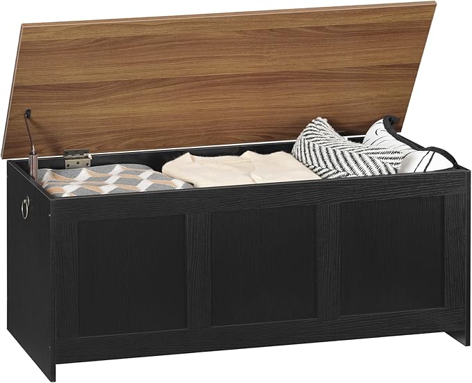 HOOBRO Storage Bench, 39.3" Retro Wooden Storage Chest, Wooden Storage Trunk, Toy Chest with Lift Top, Multifunctional Entryway Organizer, for Entryway, Living Room, Black and Walnut BH141CW01