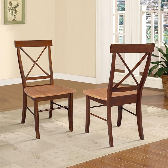 International Concepts X- Back Chair with Solid Wood Seat, Cinnemon/Espresso