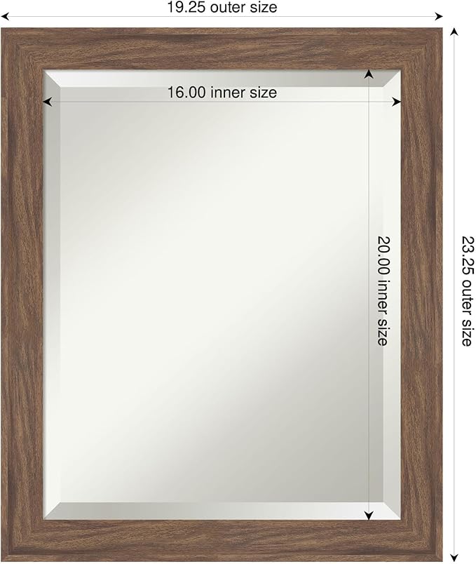Amanti Art Brown Wall Mirror 23x19 Pia Medium Brown Narrow Rectangle Bathroom Mirror for Wall Decor Living Room, Small Casual Frame, Hangs Horizonally and Vertically, Bathroom Decor, Beveled Edge