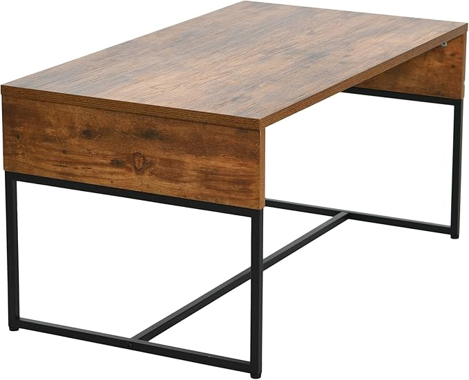 Household Essentials Wrap Rectangular Coffee Table Rustic Hickory Wood Grain and Black Metal