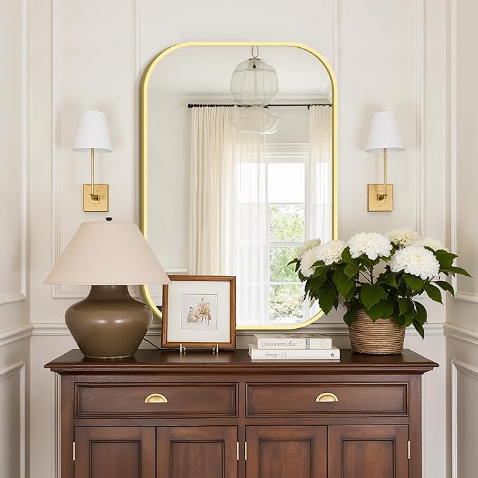 Bathroom Mirrors for Over Sink, 24x36 Gold Vanity Mirror for Bathroom Sink, HD Shatterproof Squircle Wall Mirror for Bathroom Washroom Lavatory Restroom Metal Frame