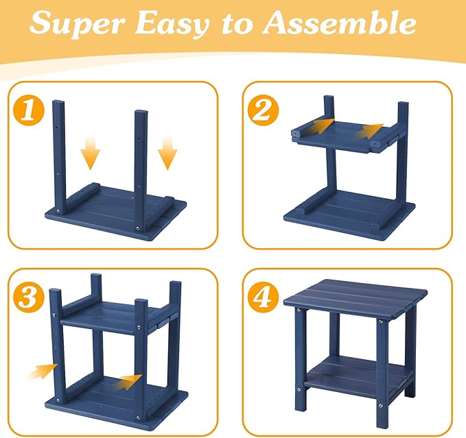 Adirondack Outdoor Side Table, 2-Tier Sturdy Patio End Table Weather Resistant, 16.5" Solid Side Table for Patio, Pool, Porch(Navy Blue)