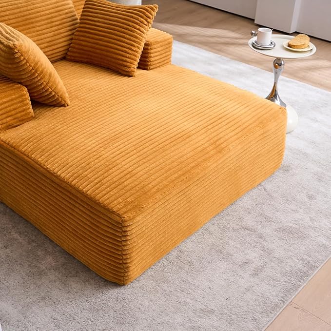 Oversized Chaise Daybed Lounge Sleeper Chair Sofa Bed Indoor, Fluffy Corduroy Upholstered Sleeper Recliner Sofabed Extra Wide Full Foam Cloud Sofabed W/3 Pillows for Home/Apartment Living Room Bedroom