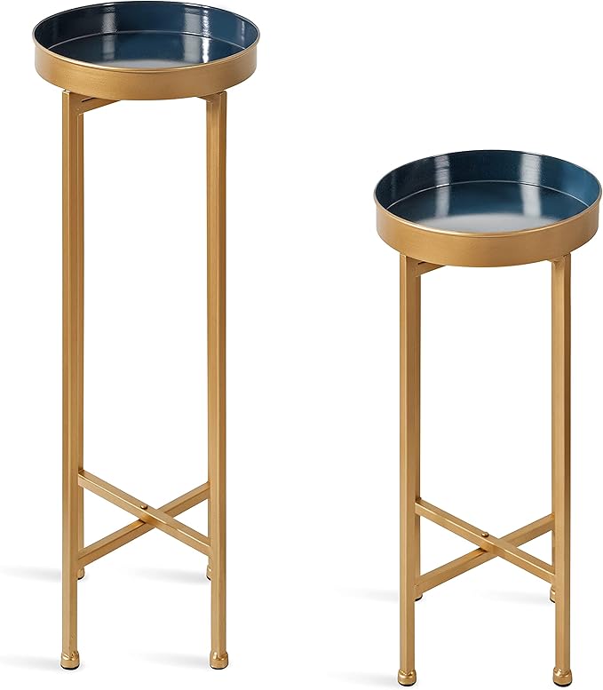 Kate and Laurel Celia Modern Side Table, Set of 2, Navy Blue and Gold, Sophisticated End Tables for Storage and Display
