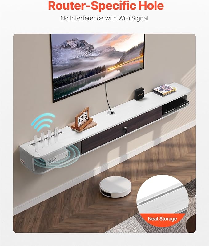 VEVOR Floating TV Stand, 70'' Wall Mounted TV Console Modern Floating Entertainment Center Under TV Shelf with Storage Cabinet, for Bedroom & Living Room, White