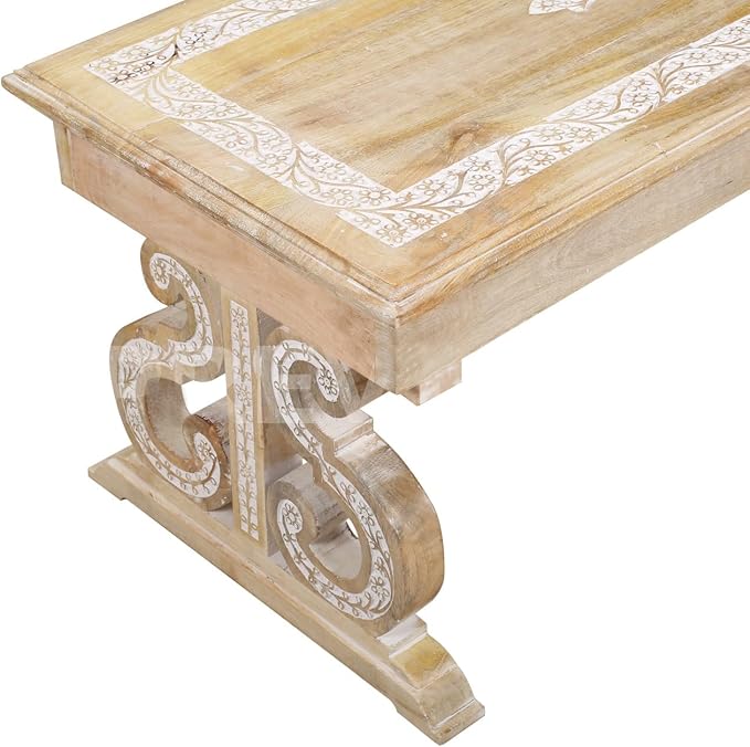 Lightnpro Mango Wood Rectangular Coffee Table - Living Room Center Table, Rustic Vintage Charm, Eco-Friendly Furniture, Reclaimed Wood - 40x18 Inch White Wash Finish